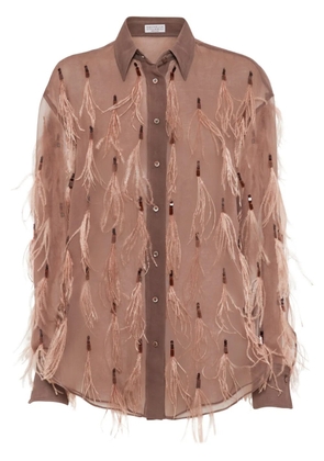 Brunello Cucinelli feather-detailing shirt - Brown