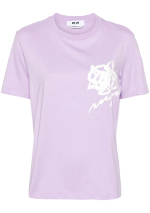 MSGM floral-logo print T-shirt - Purple