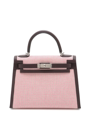Hermès Pre-Owned 2022 Toile Quadrille and Swift Kelly II Sellier 28 satchel - Red