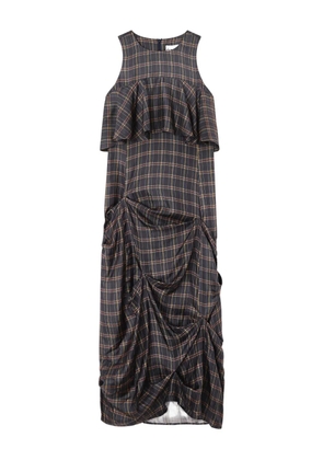 GANNI ruffled checked midi dress - Grey