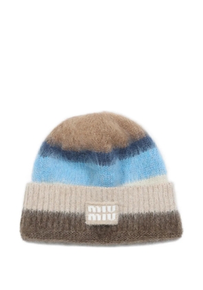 Miu Miu striped logo-patch beanie hat - Brown