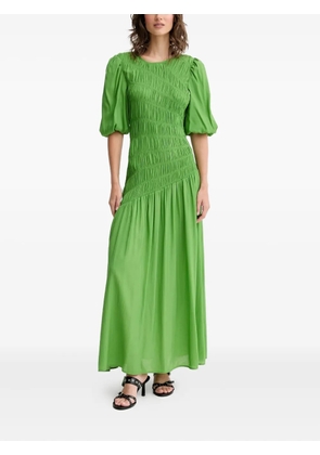 NEVER FULLY DRESSED shirred puff-sleeve maxi dress - Green