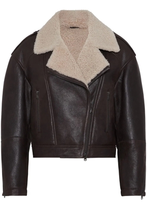 Brunello Cucinelli shearling-collar leather biker jacket - Brown