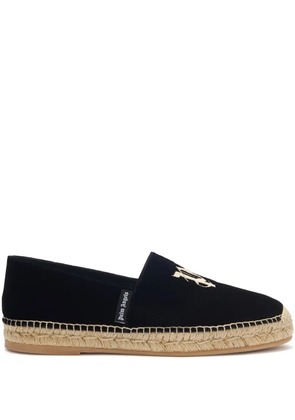 Palm Angels logo-embroidered velvet espadrilles - Black