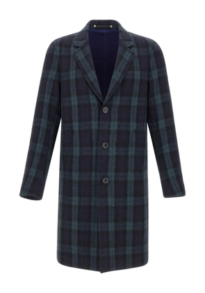 Paul Smith Checked Button Coat - Blue