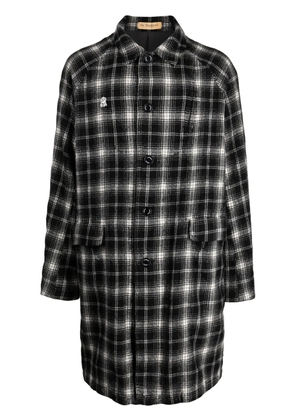 Undercover check-pattern logo-patch wool coat - Black