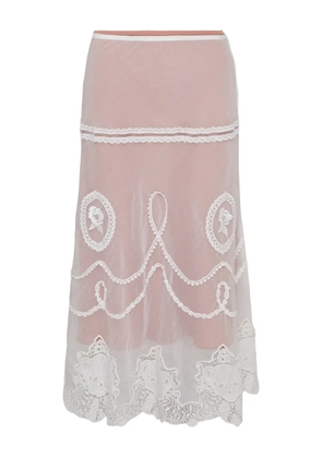 pushBUTTON lace-trim mix midi skirt - Pink