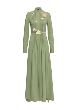 Oscar de la Renta brooch-detail long-sleeved dress - Green