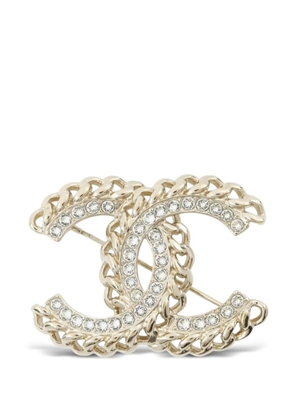 CHANEL Pre-Owned 2021 Gold Plated CC Rhinestone Chain Brooch costume brooch