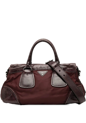 Prada Pre-Owned 2013-2025 Soft Calf Trimmed Tessuto Zip Top satchel - Red