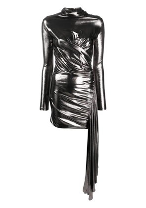 Blumarine draped metallic long-sleeve dress - Grey