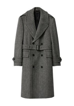 Burberry herringbone-pattern belted wool trench coat - Grey