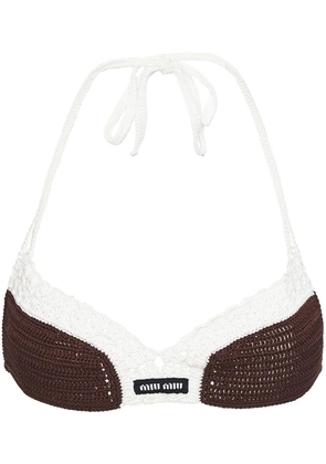 Miu Miu crochet-knit triangle bralette - Brown