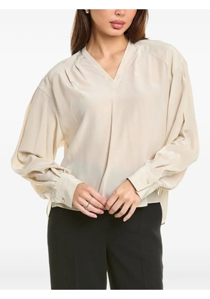 Brunello Cucinelli monoli-detail V-neck silk blouse - Neutrals