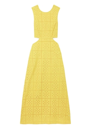 GANNI broderie-anglaise cotton midi dress - Yellow