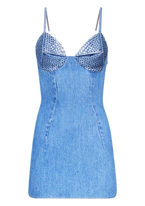 AREA crystal-embellished denim minidress - Blue