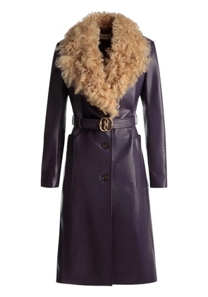 Bally shearling-collar belted coat - Purple
