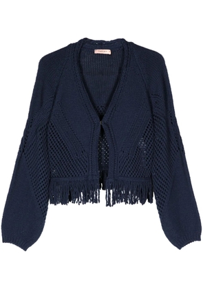 TWINSET fringed open-knit cardigan - Blue
