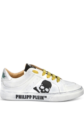 Philipp Plein skull leather low-top trainers - White