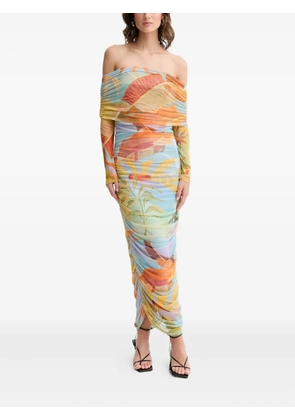 NEVER FULLY DRESSED ruched off-shoulder maxi dress - Blue