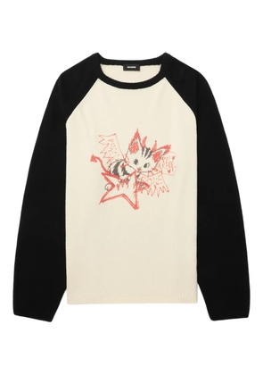 We11done cat-print raglan-sleeve sweater - Neutrals