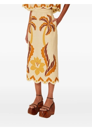 FARM Rio floral palm-tree midi skirt - Neutrals