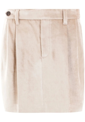 Brunello Cucinelli dart-detail velvet miniskirt - Neutrals