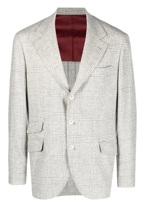 Brunello Cucinelli checked wool-silk blazer - White