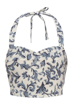 Posse Rue halterneck baroque-print top - White