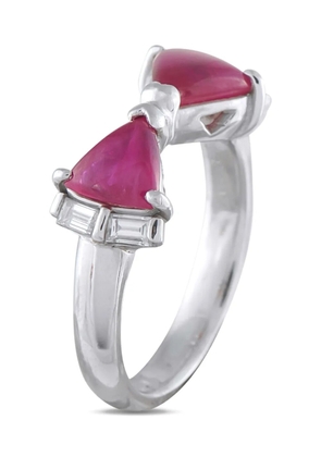 LB Exclusive Platinum diamond ruby bow-motif ring - Silver