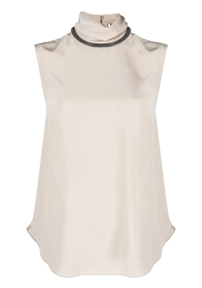 Brunello Cucinelli monili-embellished silk blouse - Neutrals