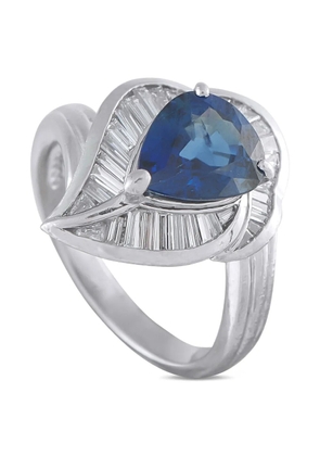 LB Exclusive Platinum diamond sapphire halo ring - Silver