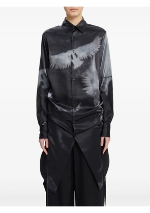 Ann Demeulemeester print-detail silk long-sleeves shirt - Black