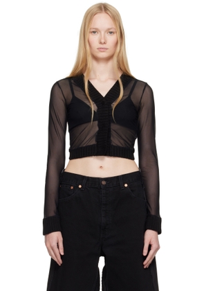 MM6 Maison Margiela Black Elastic Jersey Mesh Long-Sleeved Cardigan