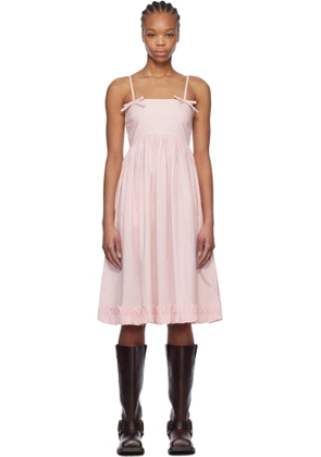 GANNI Pink Cotton Poplin Strap Midi Dress