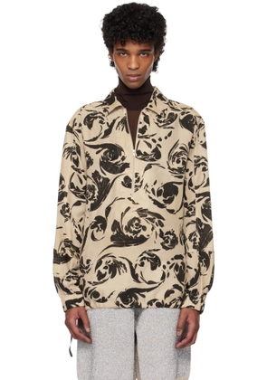 Dries Van Noten Beige & Black Half Zip Shirt