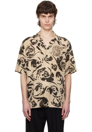 Dries Van Noten Beige & Black Appliqué Shirt
