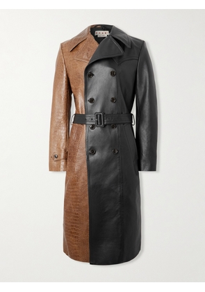 Marni - Double-Breasted Belted Two-Tone Croc-Effect Leather Coat - Men - Black - IT 50