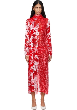 Marine Serre Red Regenerated Raso Silk Scarves Ls Maxi Dress