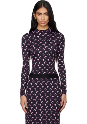 Marine Serre Black Recycled Moon Jersey Second Skin T-shirt