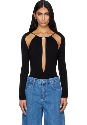 Marine Serre Black Draped Jersey Ls Crewneck Bodysuit