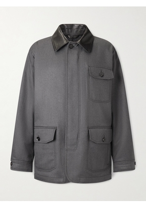 Brioni - Leather-Trimmed Wool and Cashmere-Blend Field Jacket - Men - Gray - XS