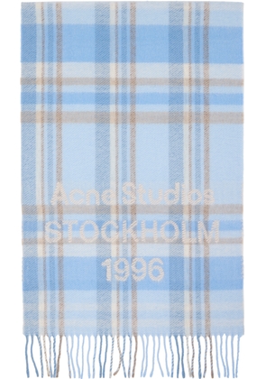 Acne Studios Blue Wide Check Logo Scarf