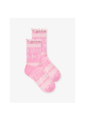 Womens Skims Bow Fair Isle-Intarsia Cotton-Blend Socks