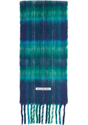 Acne Studios Navy & Green Mohair Check Scarf