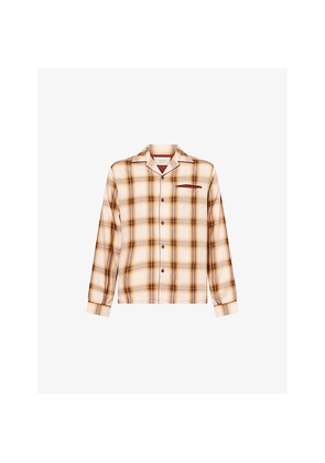 Mens Austin Post Open-Collar Checked Woven Shirt