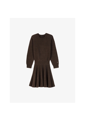 Womens Maje Round-Neck Long-Sleeve Knitted Mini Dress