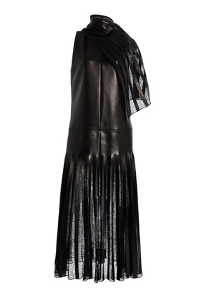 Brandon Maxwell The Blythe Scarf-Detailed Leather Midi Dress - Moda Operandi