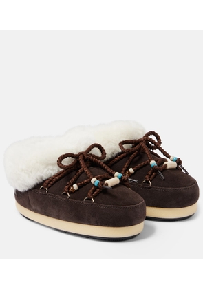 Moon Boot Faux fur-trimmed suede mules