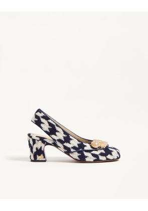 Valentino Garavani Adamantine Slingback Pumps In Tweed 60Mm Woman NAVY/BUTTER 37